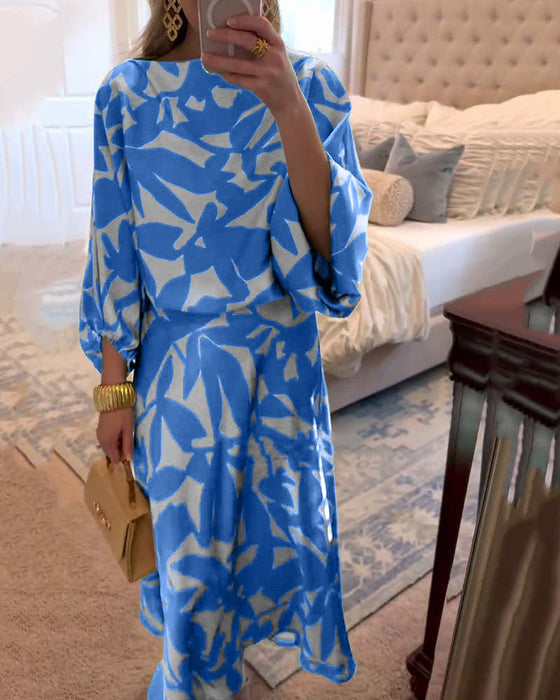 Zestaw Sukienka Codzienna Zadrukowane Rękawy Latarnia Temperament