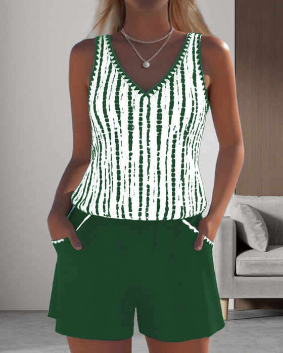 Strój kąpielowy casualowy z kieszeniami i dekoltem w serek, dwuczęściowy, z nadrukiem