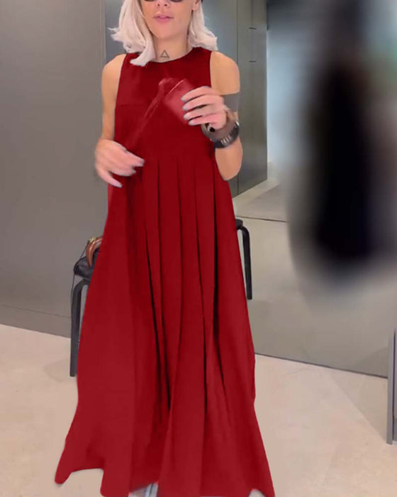 Elegancka sukienka typu tank w jednolitym kolorze z zakładką