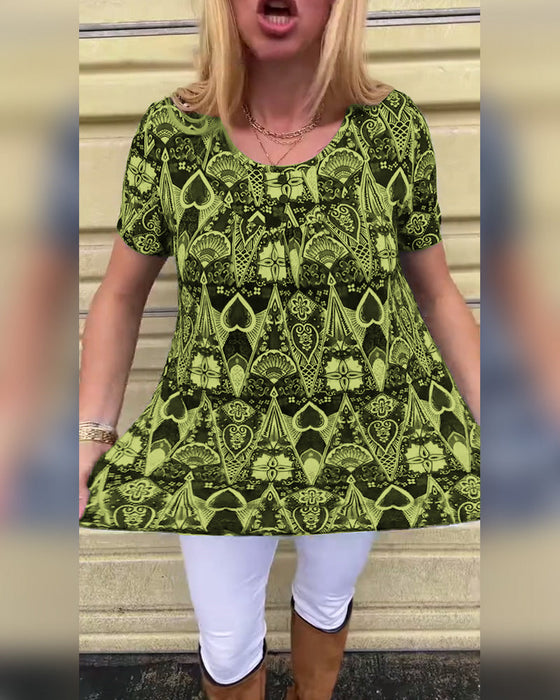 Koszulka casual retro okrągły dekolt nadruk