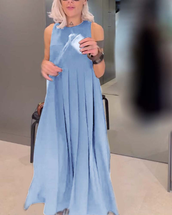 Elegancka sukienka typu tank w jednolitym kolorze z zakładką