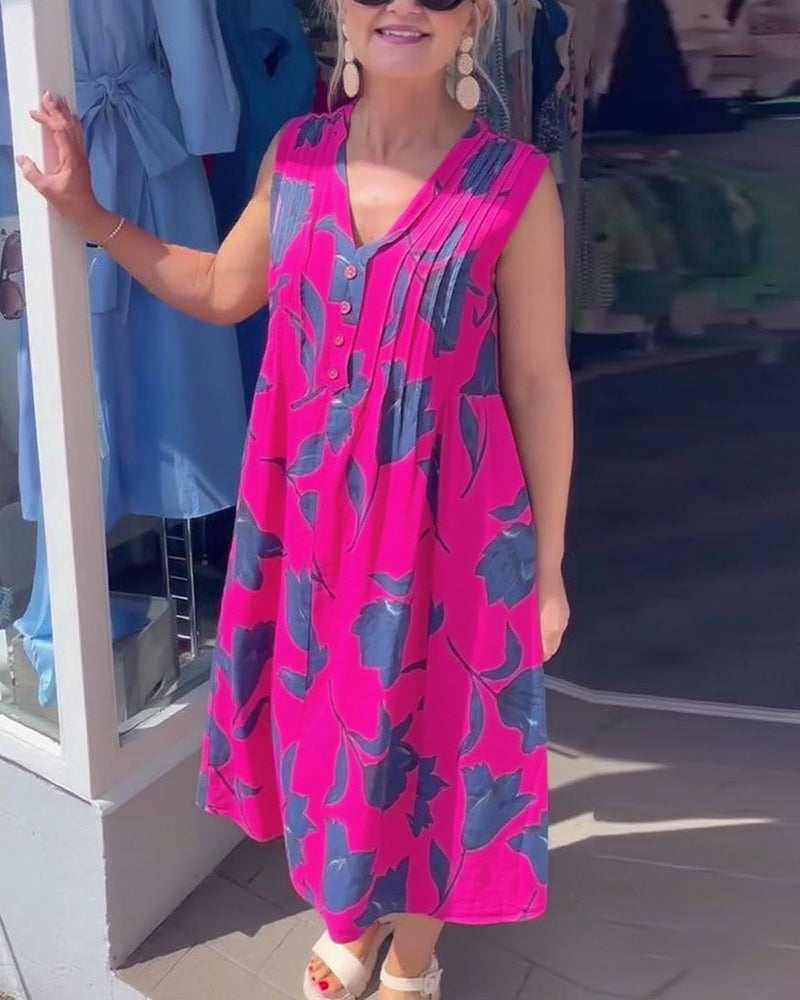 Sukienka Dekolt W Serek Bez Rękawów Drukowana