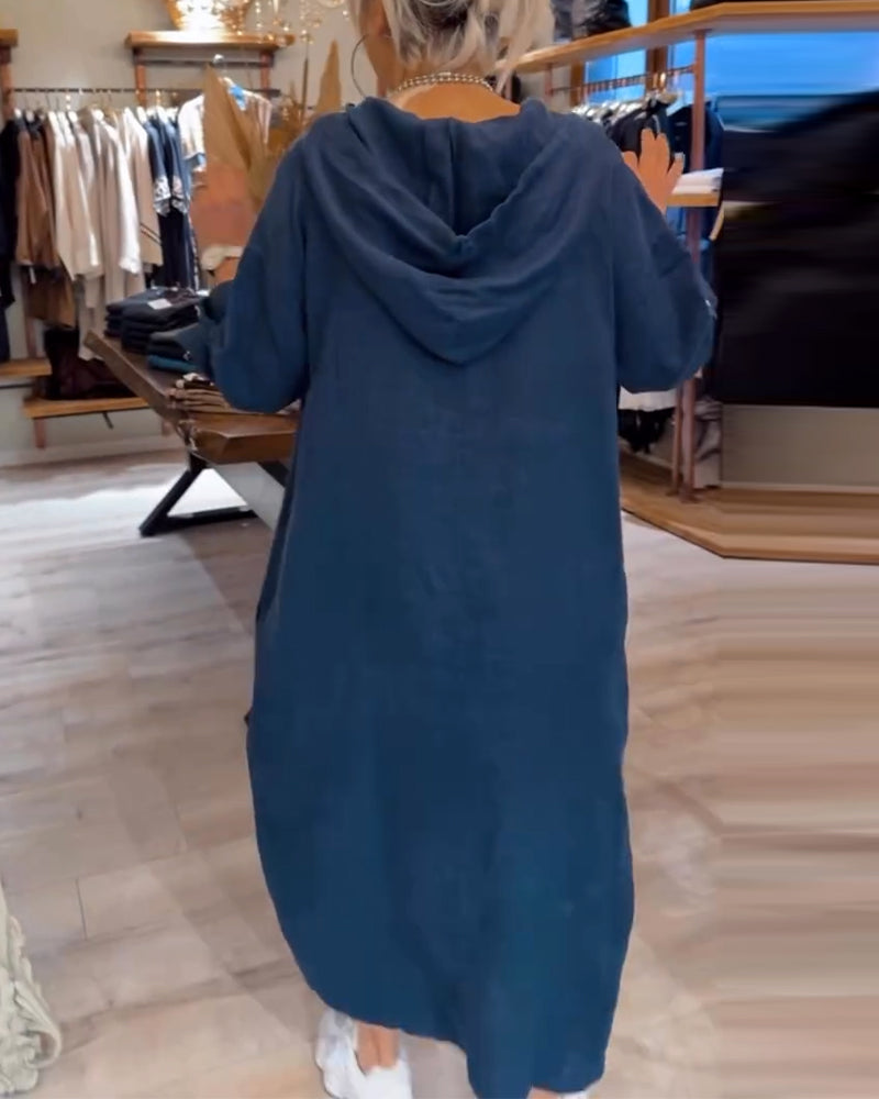 Sukienka Z Kapturem Długi Rękaw Luźna