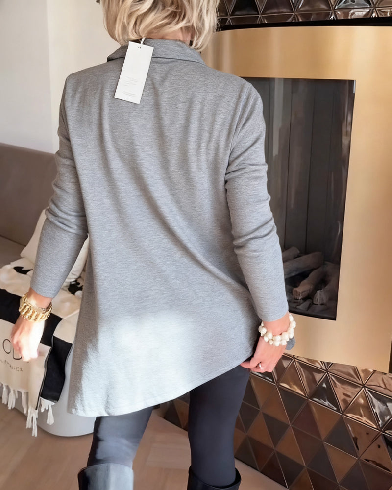 Nierówny Kołnierz Długi Rękaw Top