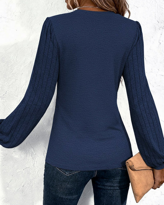 Top W Paski Z Lampionowymi Rękawami