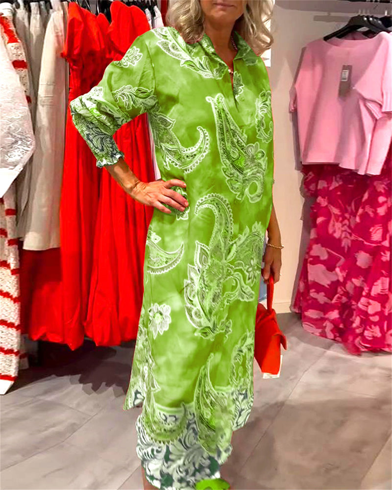 Sukienka Stójka Długi Rękaw Nadruk Nerkowca