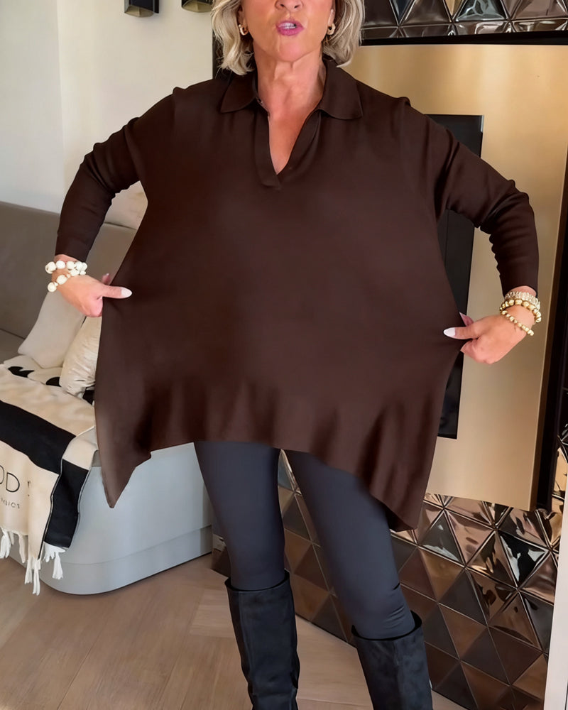 Nierówny Kołnierz Długi Rękaw Top