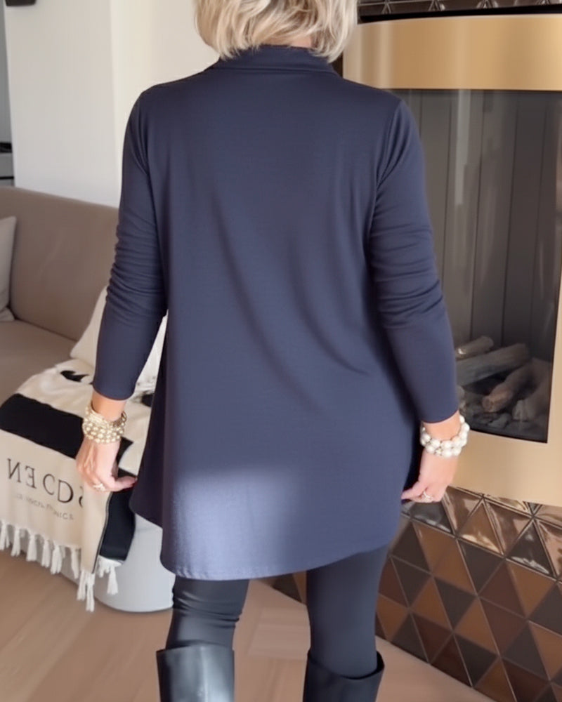 Nierówny Kołnierz Długi Rękaw Top