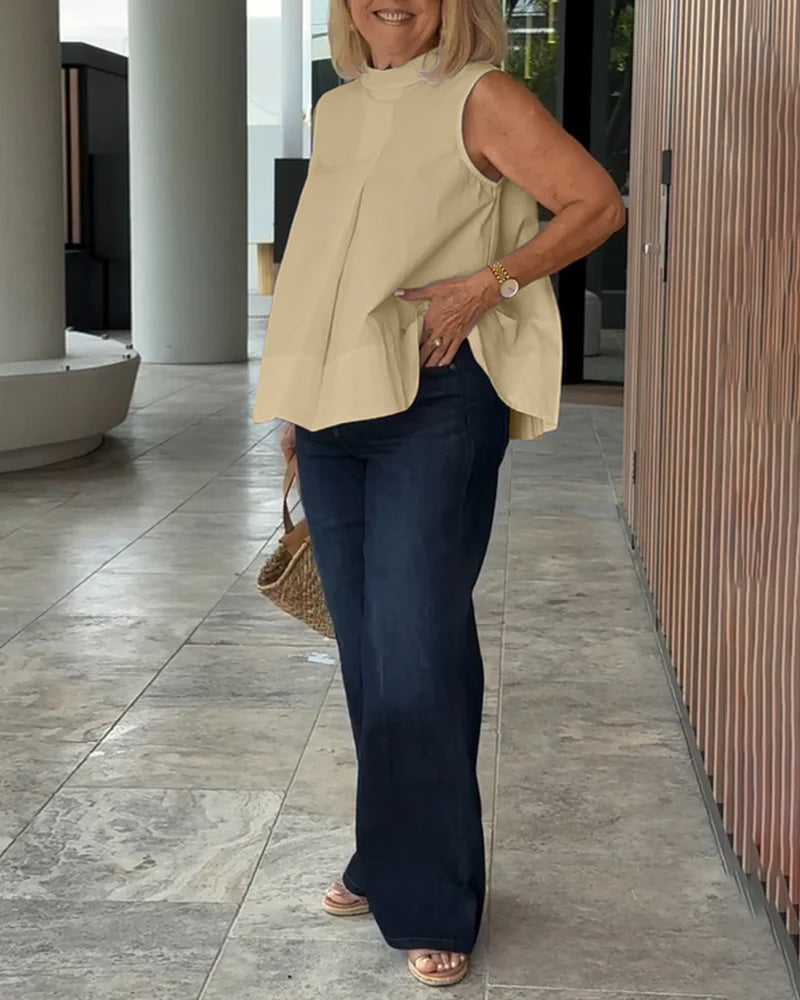 Bluzka Bez Rękawów Jednolita Prosta