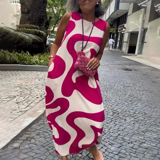 Sukienka Bez Rękawów Z Okrągłym Dekoltem I Geometrycznym Nadrukiem