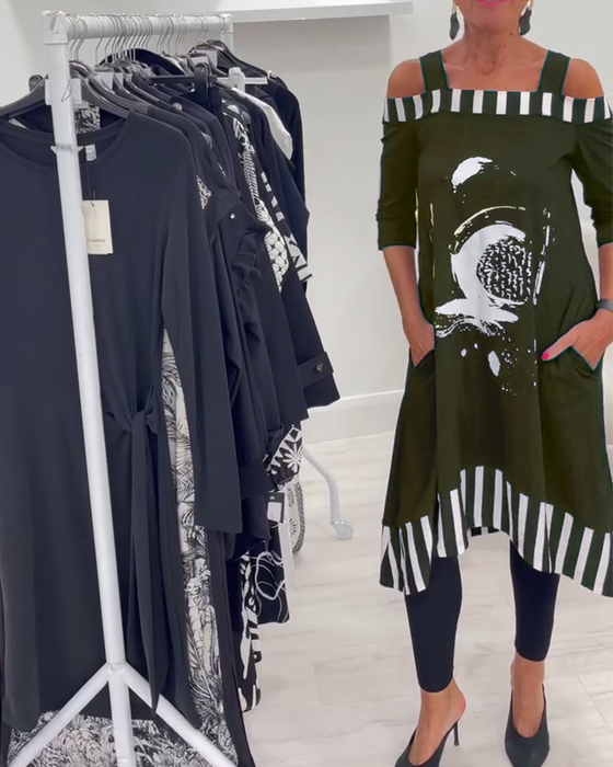 Sukienka Off-Shoulder Nieregularny Luźny Print