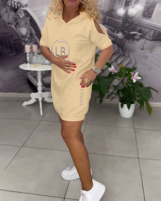 Sukienka Z Kapturem Nadruk Napis Sportowa