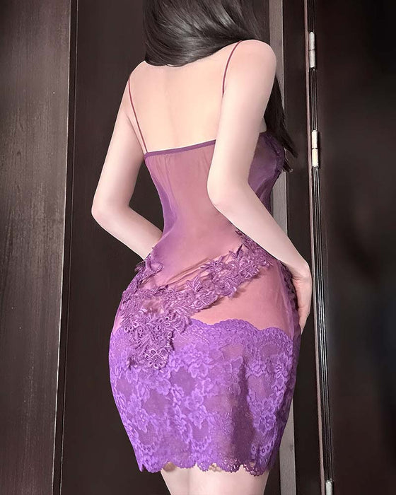 Koszula Nocna Jednokolorowa Koronka Seksowna