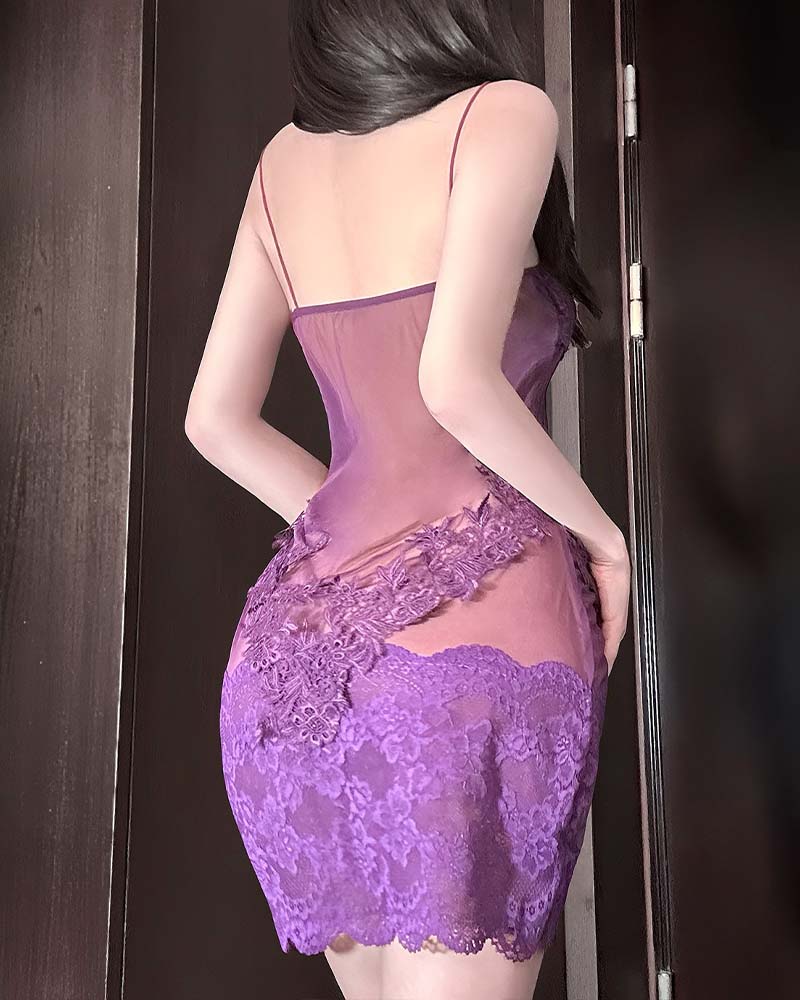 Koszula Nocna Jednokolorowa Koronka Seksowna