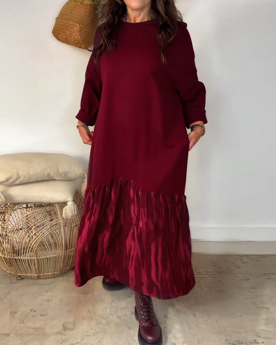 Sukienka Okrągły Dekolt Nieregularny Print Patchworkowy