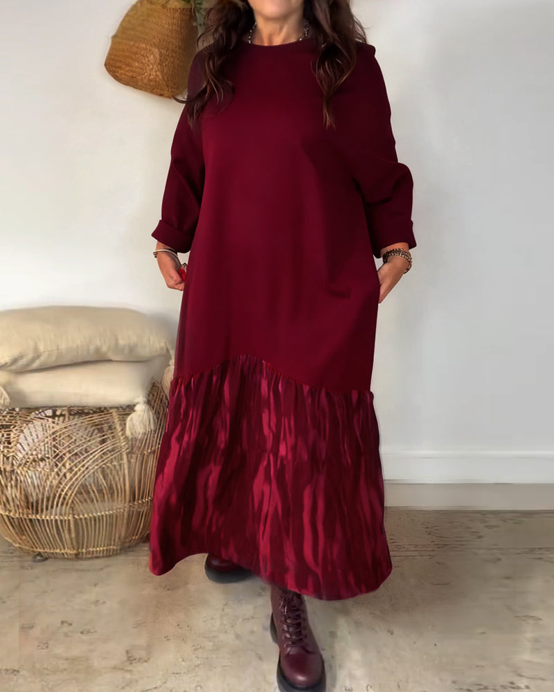 Sukienka Okrągły Dekolt Nieregularny Print Patchworkowy