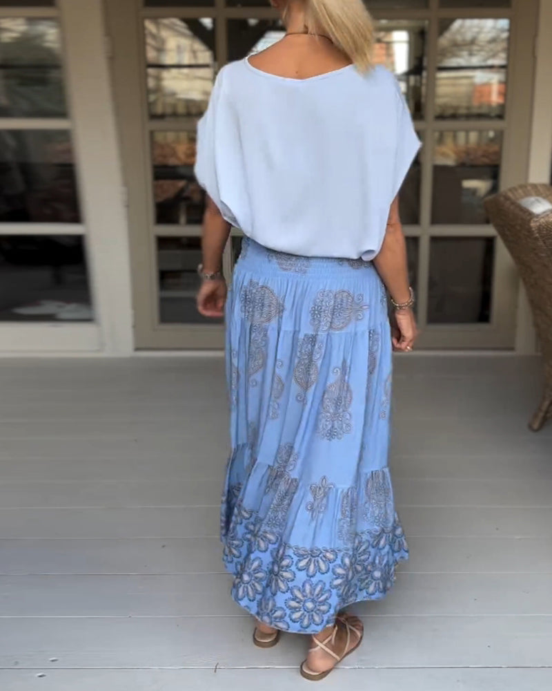 Luźna koszulka w jednolitym kolorze z okrągłym dekoltem