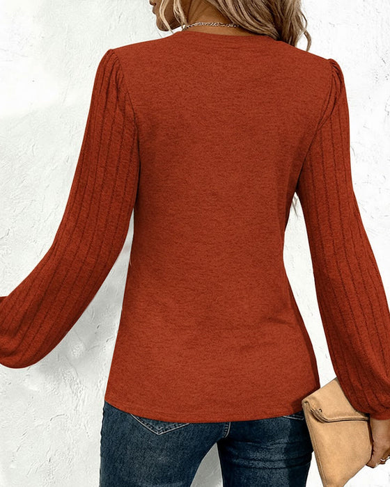 Top W Paski Z Lampionowymi Rękawami