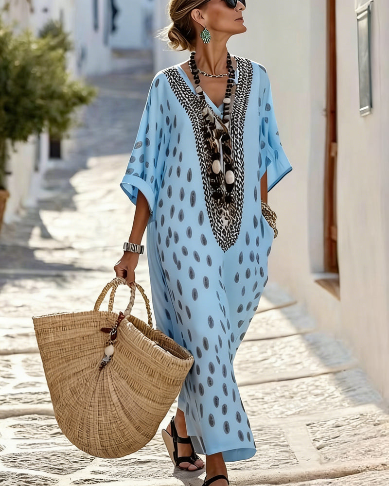 Sukienka V Dekolt W Kropki Resort Nadruk