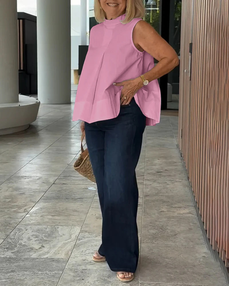 Bluzka Bez Rękawów Jednolita Prosta