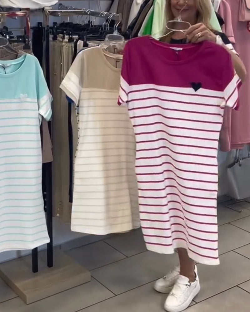 Sukienka Okrągły Dekolt Casual W Paski