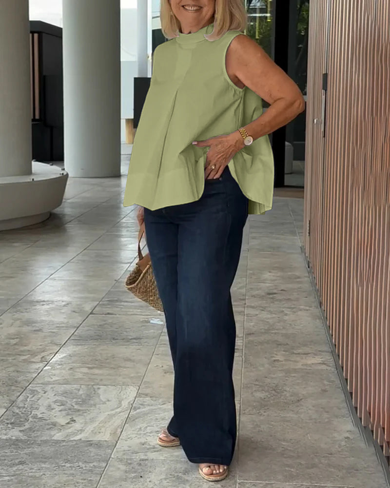 Bluzka Bez Rękawów Jednolita Prosta