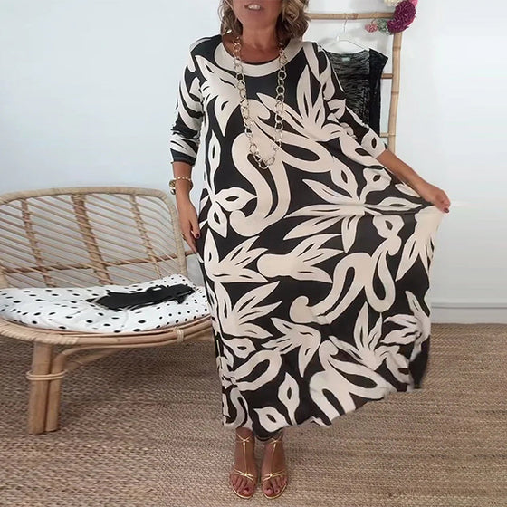 Sukienka Z Okrągłym Dekoltem I Długimi Rękawami Z Wzorem