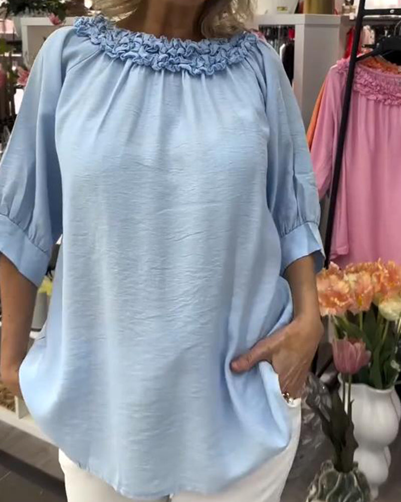 Bluzka Krótki Rękaw Kwiatowa Luźna