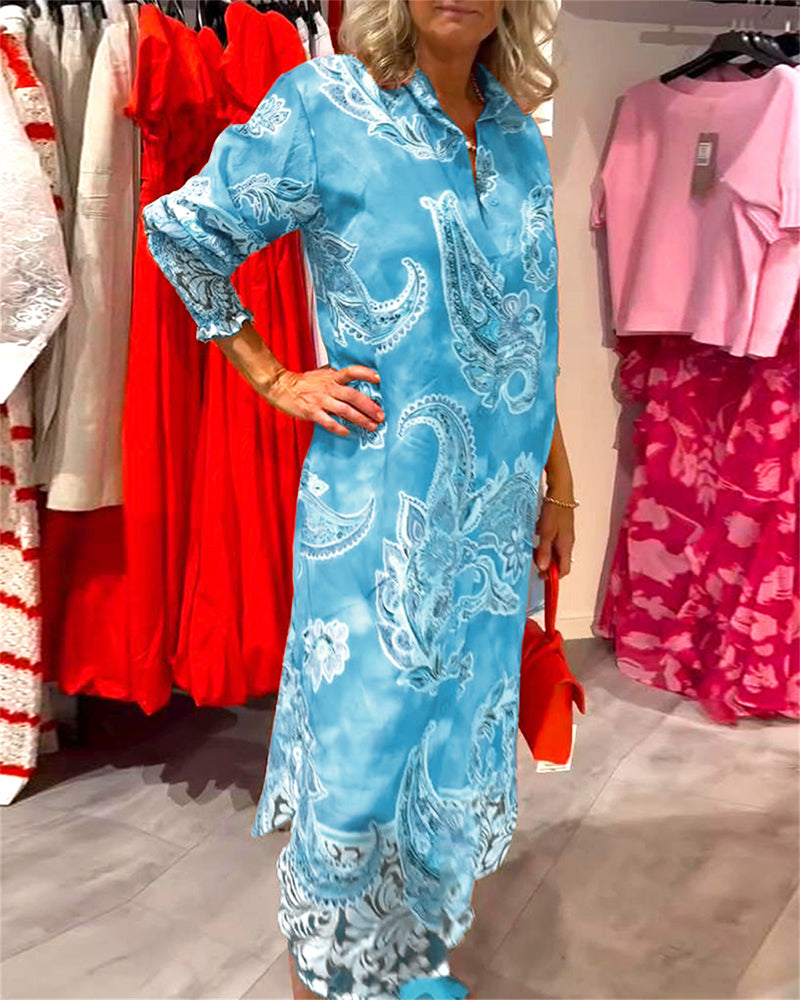 Sukienka Stójka Długi Rękaw Nadruk Nerkowca