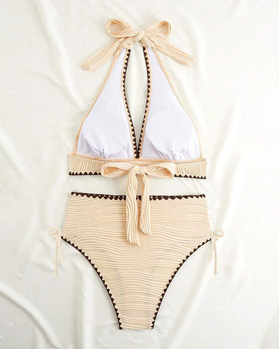 Bikini Set Dwuczęściowy z Halterem i Kontrastowym Designem