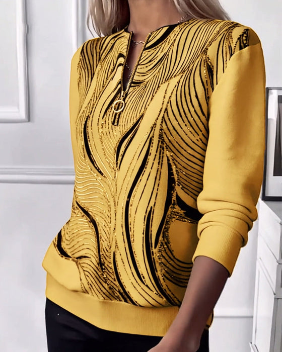 Bluza z nadrukiem, swobodna, zapinana na suwak