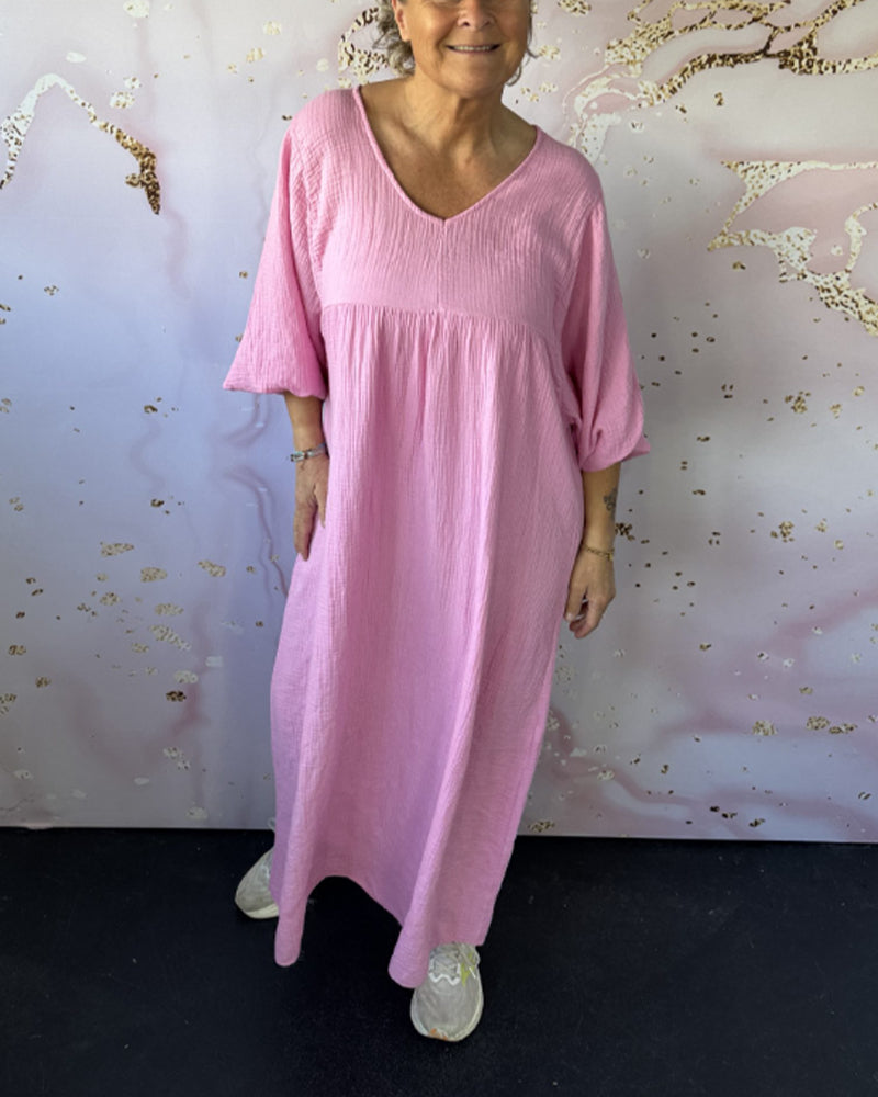 Sukienka Leśny Styl Dekolt W Serek Marszczona Gładka