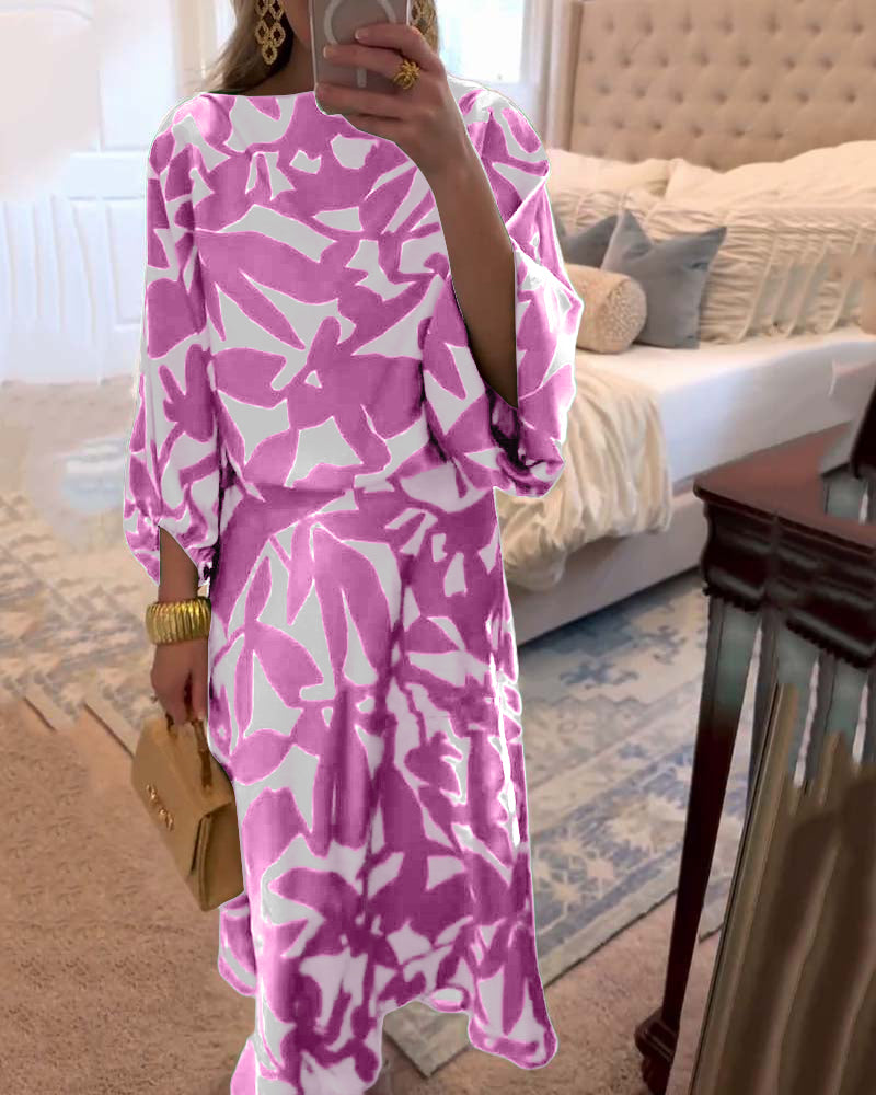 Zestaw Sukienka Codzienna Zadrukowane Rękawy Latarnia Temperament