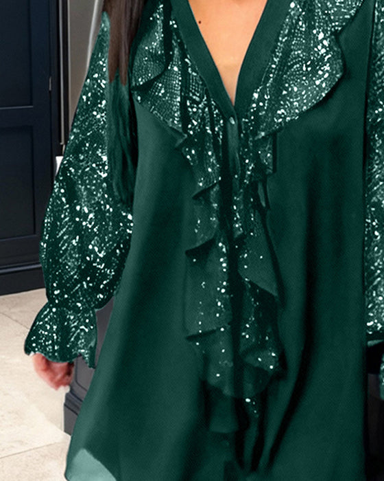 Jednokolorowe Luźne Bluzki Z Falbankami