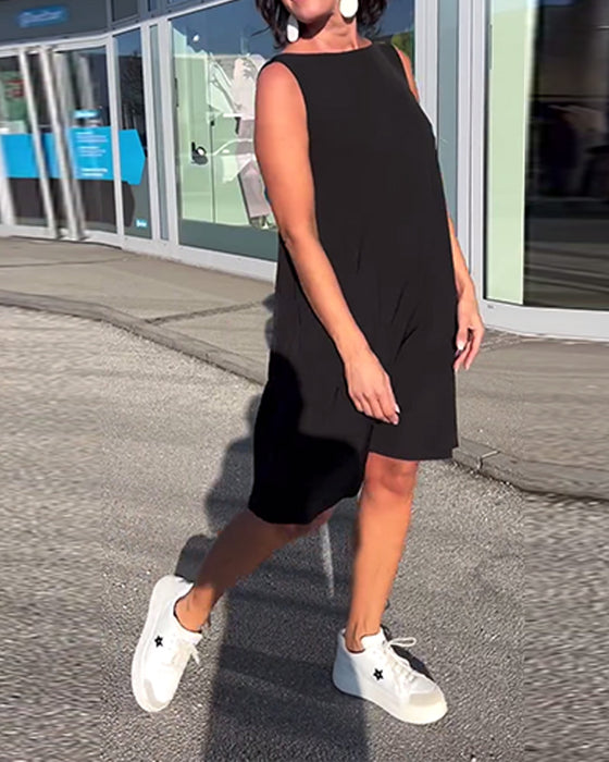 Sukienka Bez Rękawów Jednolita Shift