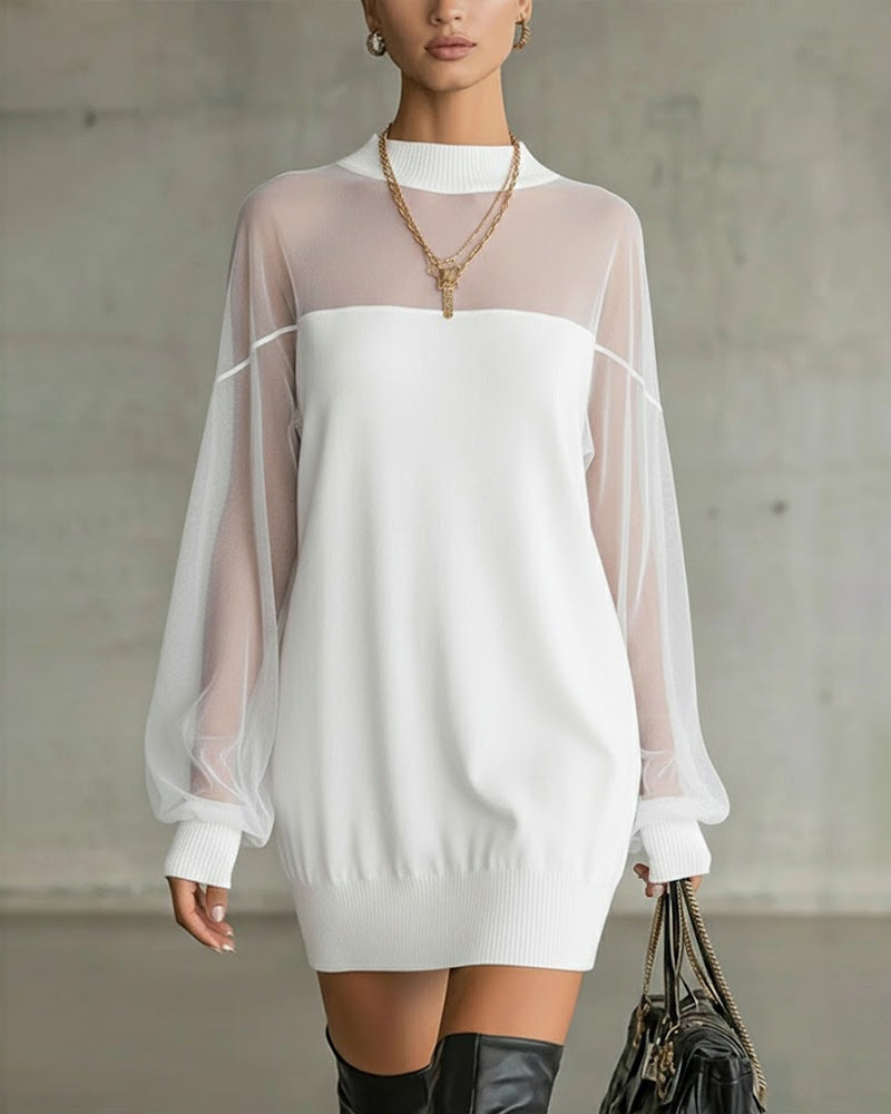 Sukienka Latarenkowy Rękaw Jednokolorowy Patchwork