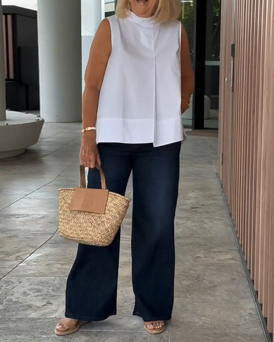 Bluzka Bez Rękawów Jednolita Prosta