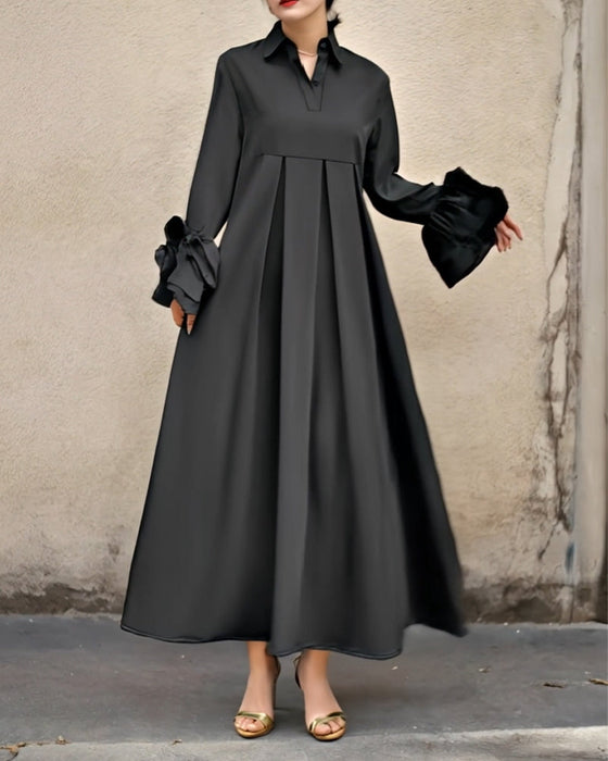 Sukienka Modna Kołnierzyk Koszulowy Rozkloszowany