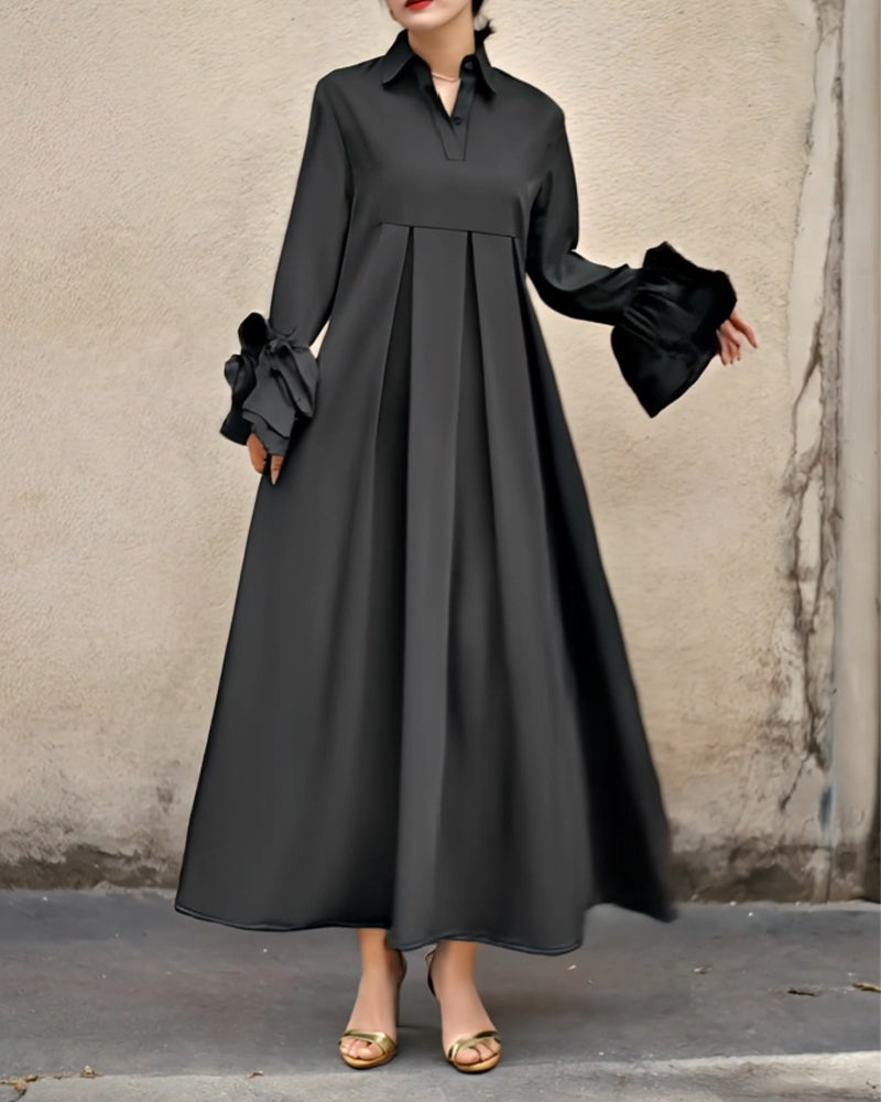 Sukienka Modna Kołnierzyk Koszulowy Rozkloszowany