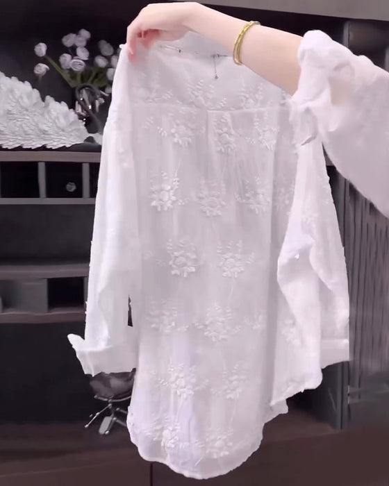 Koszula Jednokolorowa Haftowana Opadające Ramiona