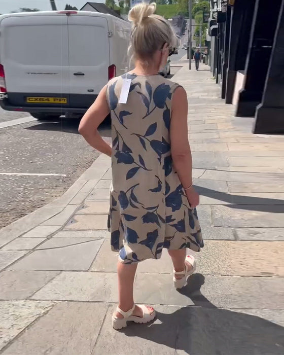 Sukienka Dekolt W Serek Bez Rękawów Drukowana