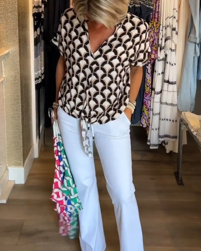 Bluzka z krótkim rękawem i dekoltem w kształcie litery V