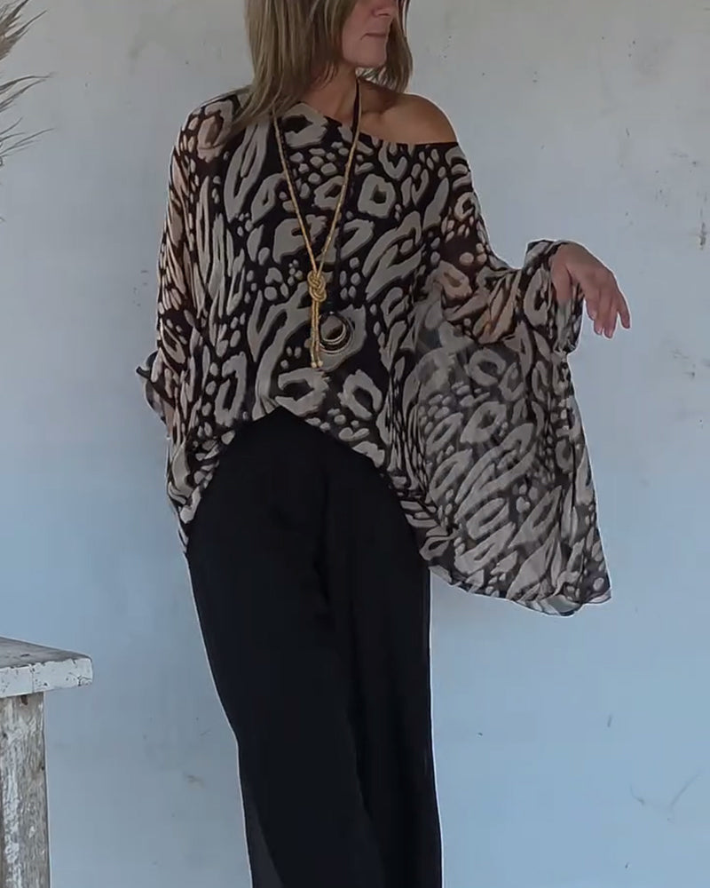 Bluzka Z Długim Rękawem Z Nieregularnym Nadrukiem Nietoperza