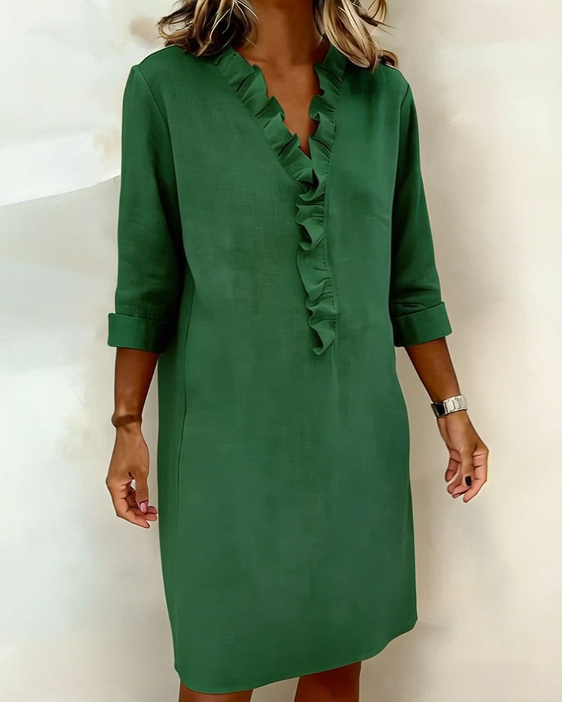 Sukienka Plisowany Dekolt W Serek Jednokolorowa