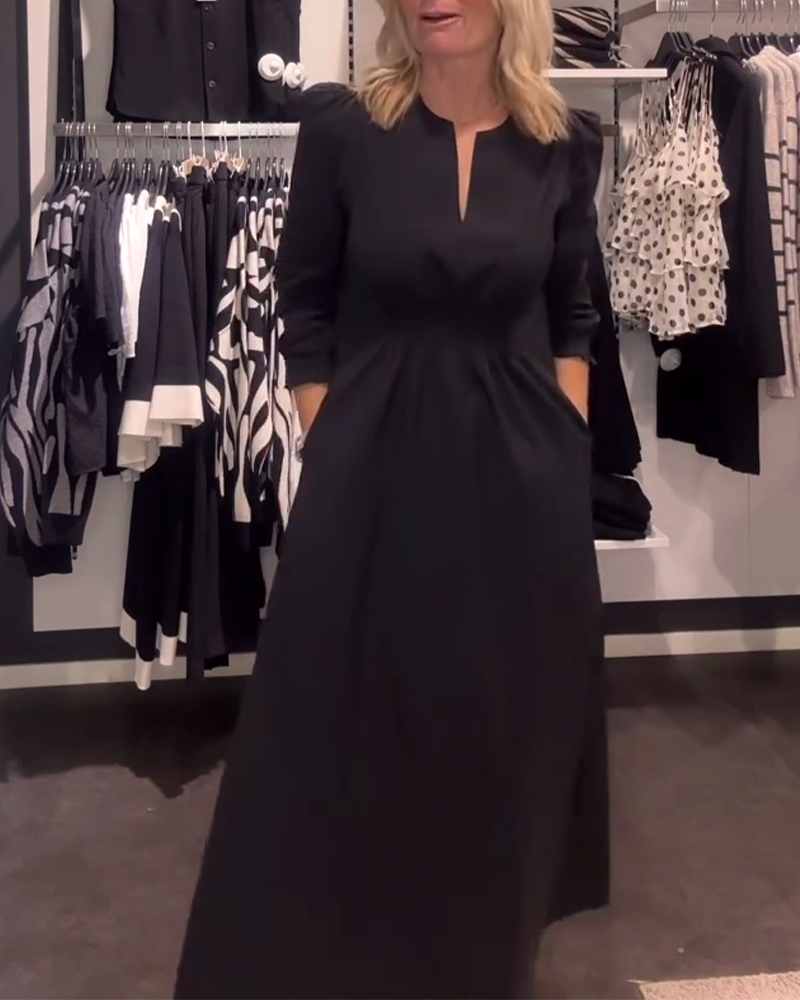 Sukienka W Kształcie Litery A Z Bufkami I Podkreśloną Talią