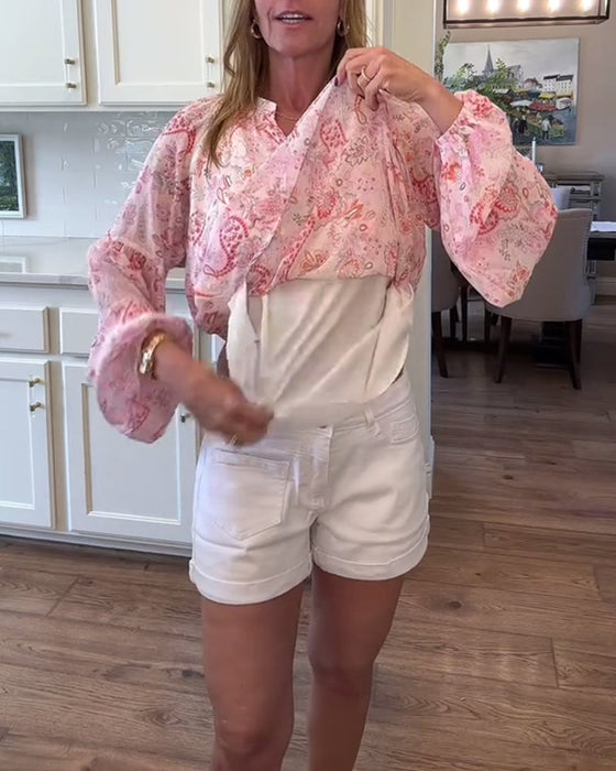 Bluzka Z Bufiastymi Rękawami I Kwiatowym Wzorem