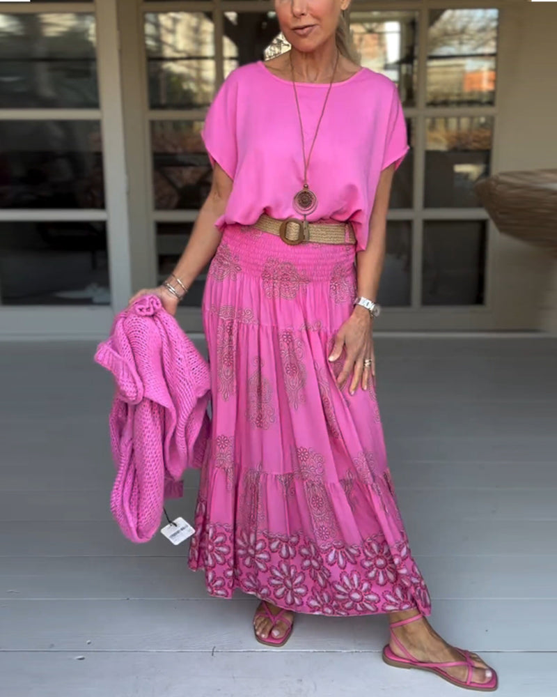 Spódnica z kwiatowymi panelami i zakładkami