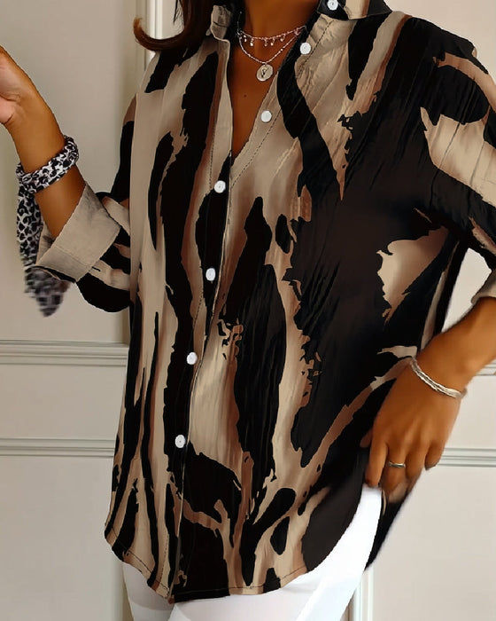 Bluzka Stojący Kołnierz Nieregularny Nadruk