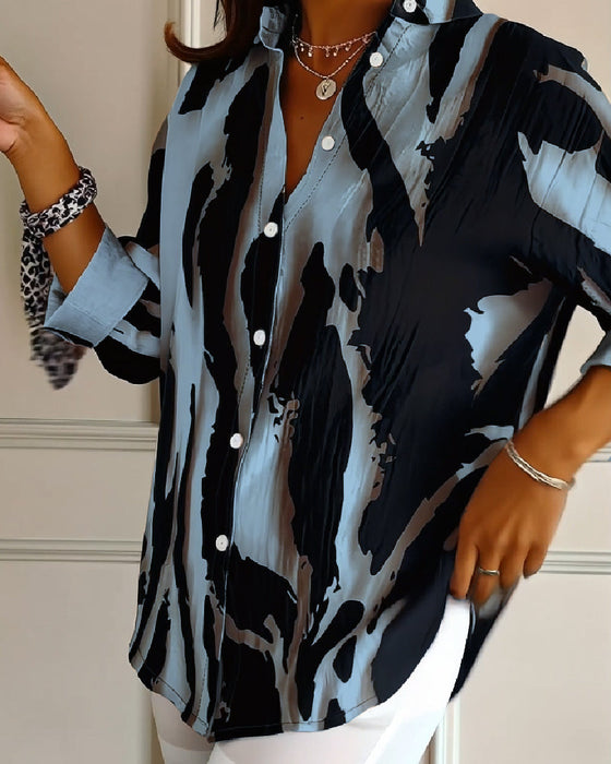 Bluzka Stojący Kołnierz Nieregularny Nadruk