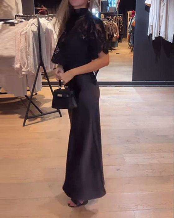 Zestaw Koronkowa I Siateczkowa Bluzka Z Drapowaną Halką Sukienką